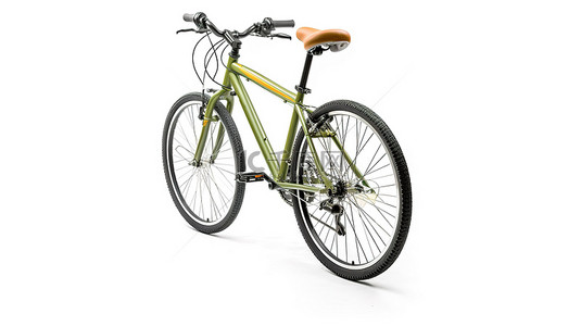 绿色生活海报背景图片_白色背景上孤立的绿色山地自行车的 3d 插图
