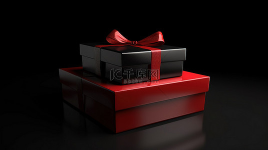 黑色礼盒背景图片_圣诞主题 3D 渲染，带有醒目的红色和黑色礼盒
