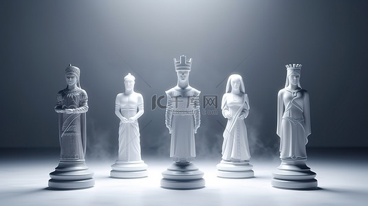 骑士国王背景图片_棋子的 3D 插图横幅与典当骑士主教车国王和王后失败