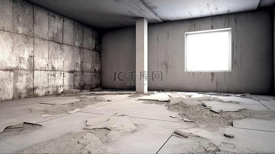 废弃背景图片_带有复古风格的废弃混凝土房间的透视图