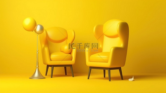 充满活力的黄色空间中聊天图标的 3D 渲染