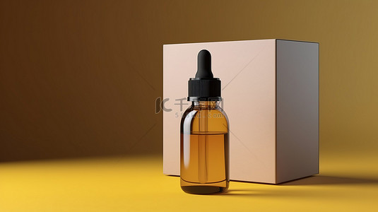 透气吸湿图标背景图片_带玻璃吸管和空白滴管瓶的纸盒包装的 3D 插图