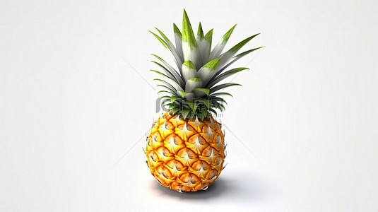 多汁营养丰富的菠萝果 3d 在白色背景上渲染