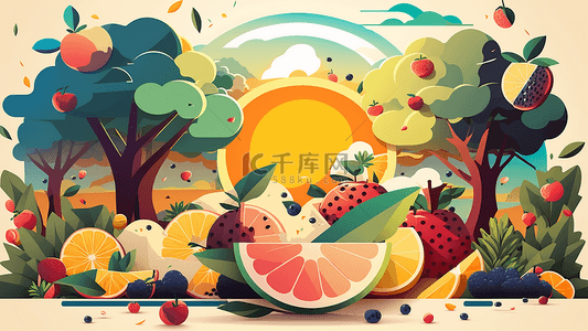 新鲜的夏天背景图片_夏天水果扁平风格食物