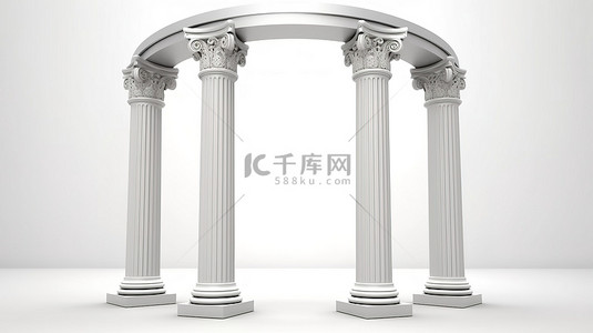 白色背景下希腊柱拱的精致 3D 渲染