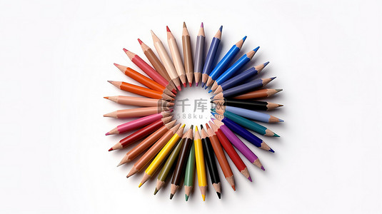 铅笔画圈背景图片_白色背景上彩色铅笔的圆形排列 3D 渲染，品质卓越