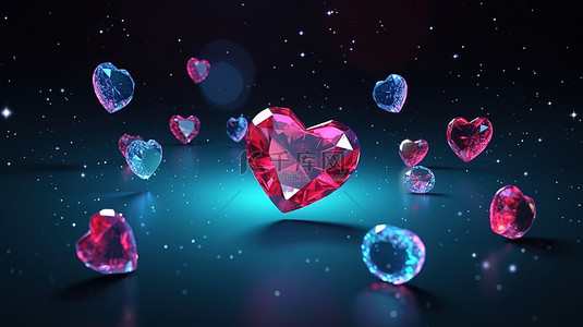 星空钻石背景图片_3d 卡通风格的宇宙之心和钻石