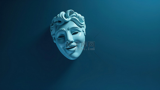 剧院背景图片_蓝色背景上无情感剧院面具的 3D 插图，有复制空间