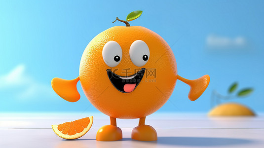 异想天开的 3D 角色，带有俏皮的橙色水果