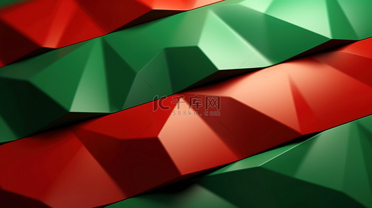 具有绿色和红色元素的 3d 几何背景