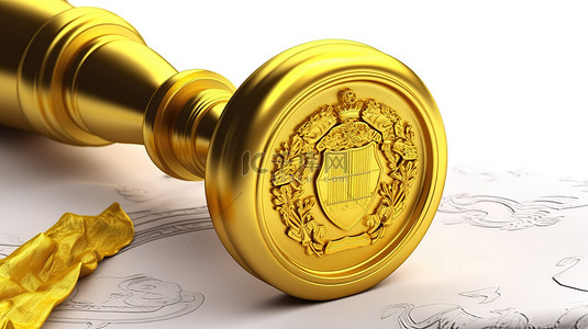 6角印章背景图片_白色背景上带有金色蜡封的乌克兰徽章的 3D 渲染