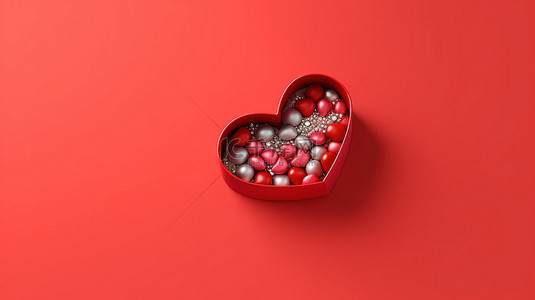 心形礼盒背景图片_在情人节心形礼盒上传播爱，红色背景上有足够的空间用于文本 3D 插图