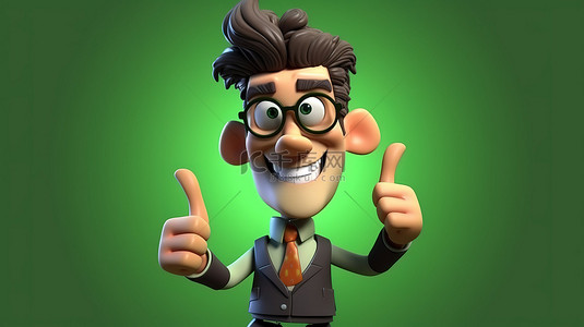 商务肖像背景图片_显示竖起大拇指的卡通人物的 3d 插图