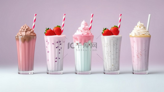 印章收集单背景图片_从乳白色和草莓奶昔 3d 插图中收集孤立的滴水