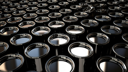 白色污染的背景图片_3D 渲染图中堆叠的黑色气体燃料桶阵列