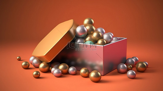 网购背景图片_数字营销遇到节日欢呼一个圣诞礼品盒，里面装满了社交广告球 3D 插图