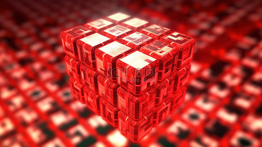 以 3D 呈现的红色块立方体像素美元符号的强烈特写