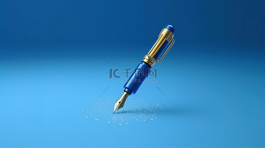 蓝色背景下钢笔图标的时尚 3D 插图