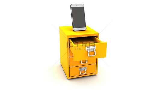 qq电话地址邮箱背景图片_白色背景隔离电话和文件柜的 3D 插图