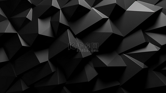 3D 渲染中具有三角形光和阴影的粗糙表面黑色抽象背景