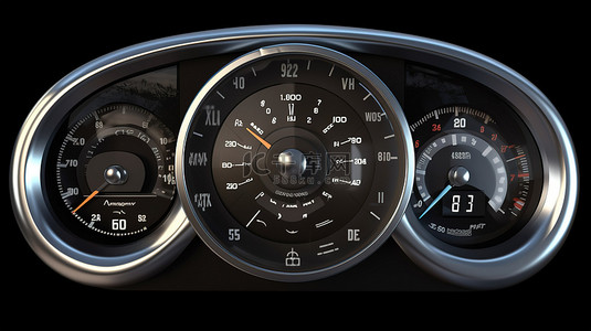 里程表车速表和转速表的详细汽车面板 3D 插图近距离