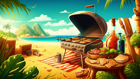 烧烤派对背景图片_旅游假日海边烧烤野餐背景
