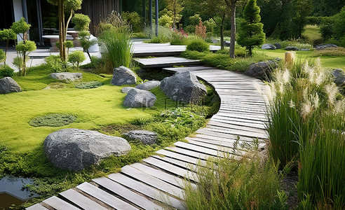 池塘花背景图片_现代家居景观规划的花园设计