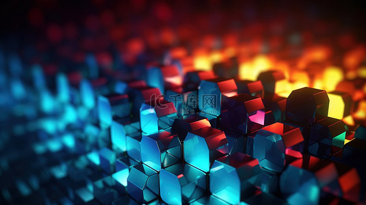 彩色背景灯背景图片_彩色六边形以 3D 方式照明，带有柔和的模糊效果