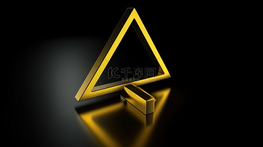 黄色箭头 3D 渲染标志性左向三角形方向符号