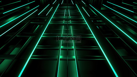 光效应漩涡背景图片_绿线的几何图案 3d 插图行
