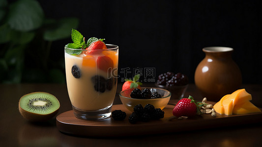 新鲜水果茶背景图片_奶茶杯子茶品水果