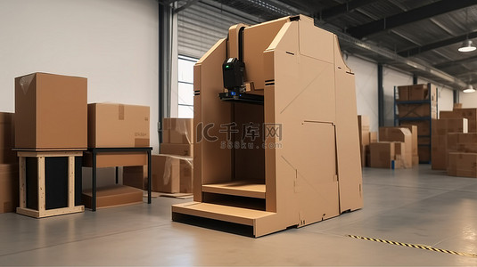 纸箱打包背景图片_纸箱和 3d 扫描仪在工厂计算机生成的图像