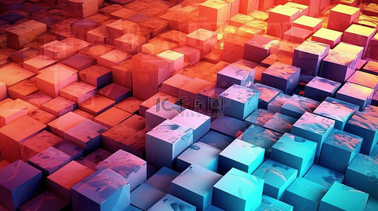 蓝色横幅背景图片_立体派幻想抽象立方体的 3D 渲染