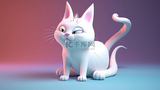 一只白色猫科动物的俏皮 3D 插图