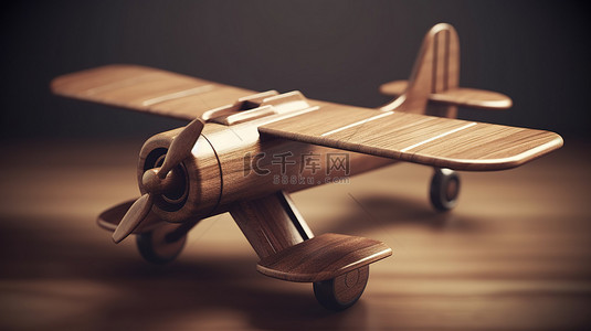 3d 插图木制老式飞机玩具