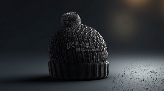 黑帽背景图片_黑色针织帽在空白表面的深色 3D 渲染