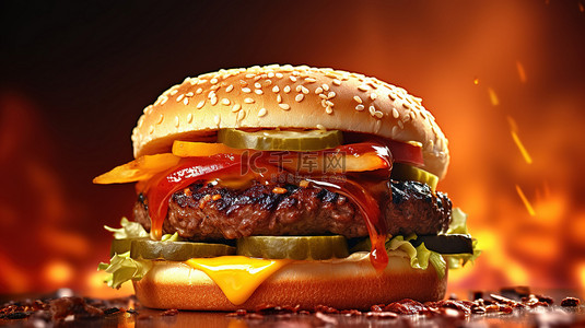 隐性饥饿背景图片_美味的 3D 汉堡