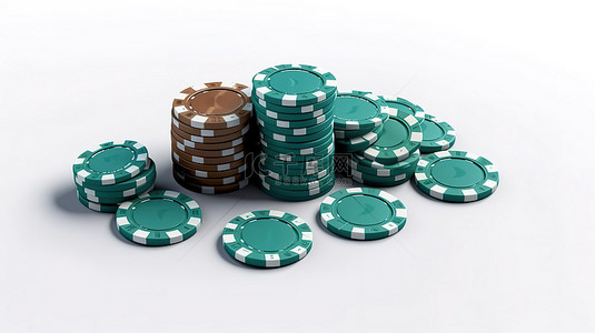 样机扑克背景图片_白色背景隔离扑克筹码 3d 渲染