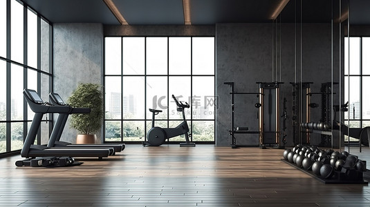 现代室内设计中时尚健身房的当代 3D 渲染