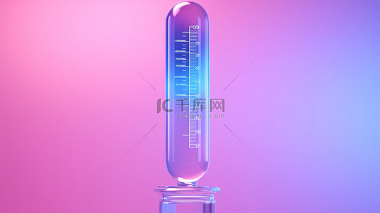 温度差异背景图片_粉色背景与蓝色抽象天气玻璃温度计的双色调风格渲染