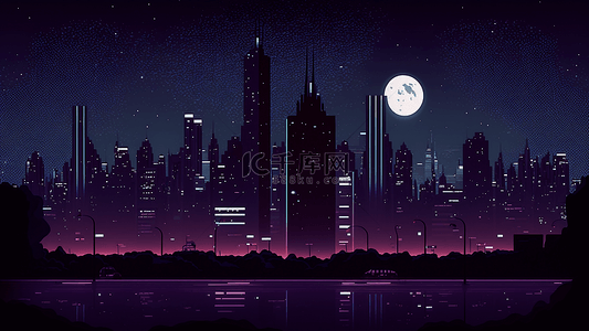 城市高楼月亮插画背景