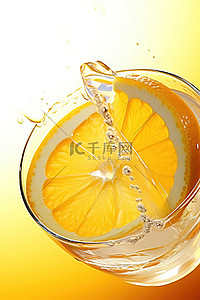 一片橙子放入一杯液体中