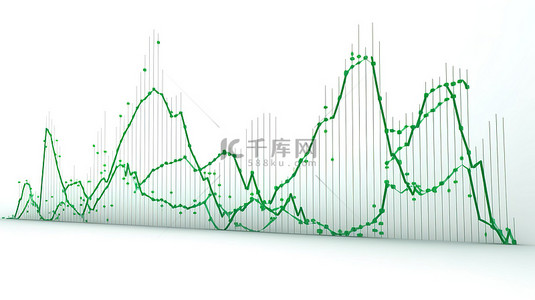 市场数据背景图片_绿色最小交易图在白色背景上隔离的 3D 渲染中增长，说明股市数据趋势分析