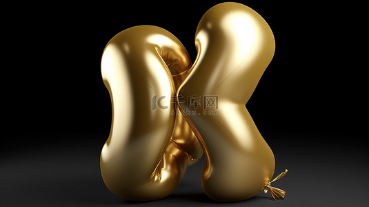 金色生日气球背景图片_形状像字母 x 的 3d 金色气球的插图
