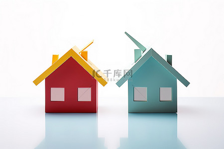 贫困山区房子背景图片_箭头上相邻的两个彩色纸房子