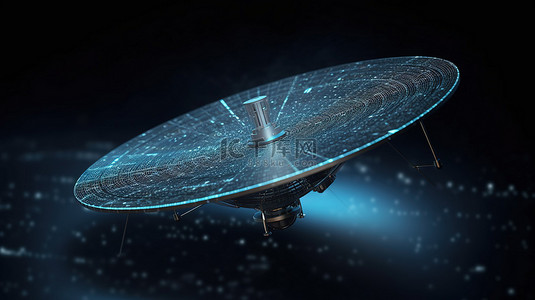 宇宙飞船背景图片_带有 3d 渲染卫星天线和天线的二进制代码背景