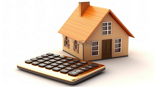 金融房背景图片_象征房地产概念的房屋和计算器的插图 3D 图像