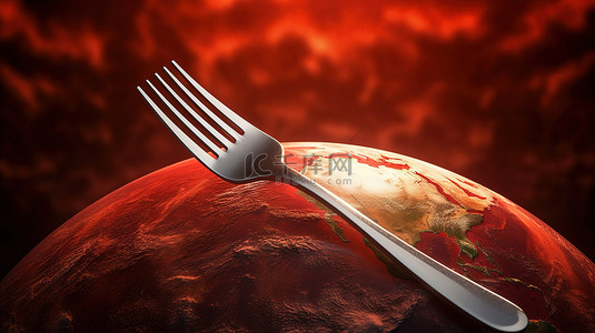 全球粮食短缺红叉和刀象征着地球3d渲染的危机