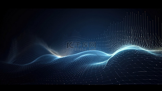 点和点的连接背景图片_未来动态波抽象点和线在空间技术插图中移动与 3D 渲染