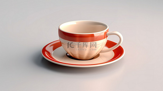 浅色背景上的 3d 渲染咖啡杯
